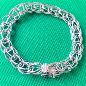 Rhodium plated sterling silver double links vintage bracelet AM